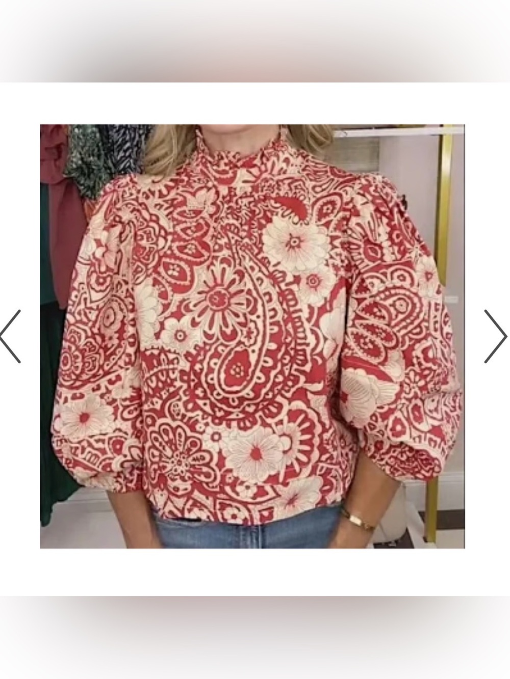 Pinch Dark Orange and Cream Paisley Puff-Sleeve Blouse